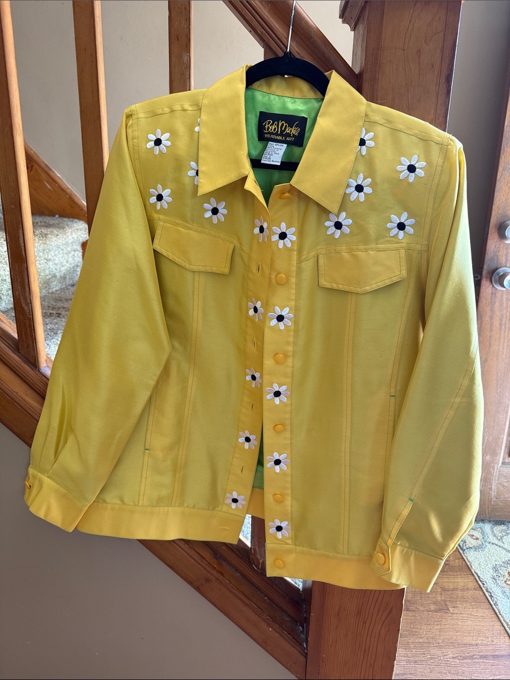 Bob Mackie Yellow Daisy Embroidered Jean Jacket - Size small